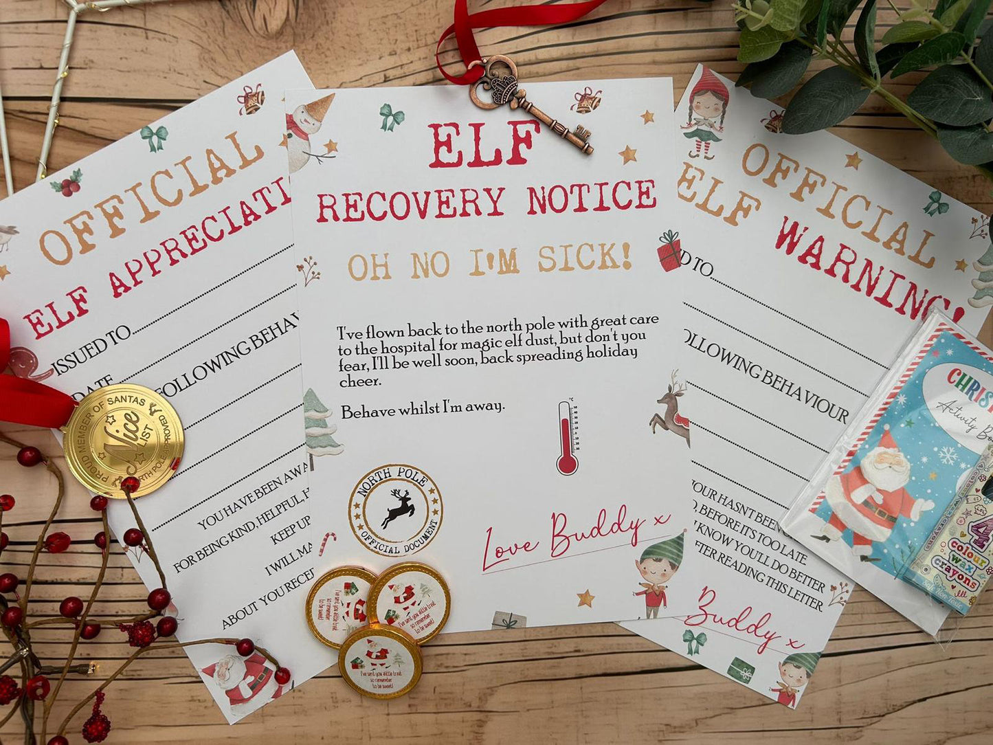 Personalised Elf I'm Back Arrival Pack, Nice List Certificate, Letter to & from Santa – Elf Design