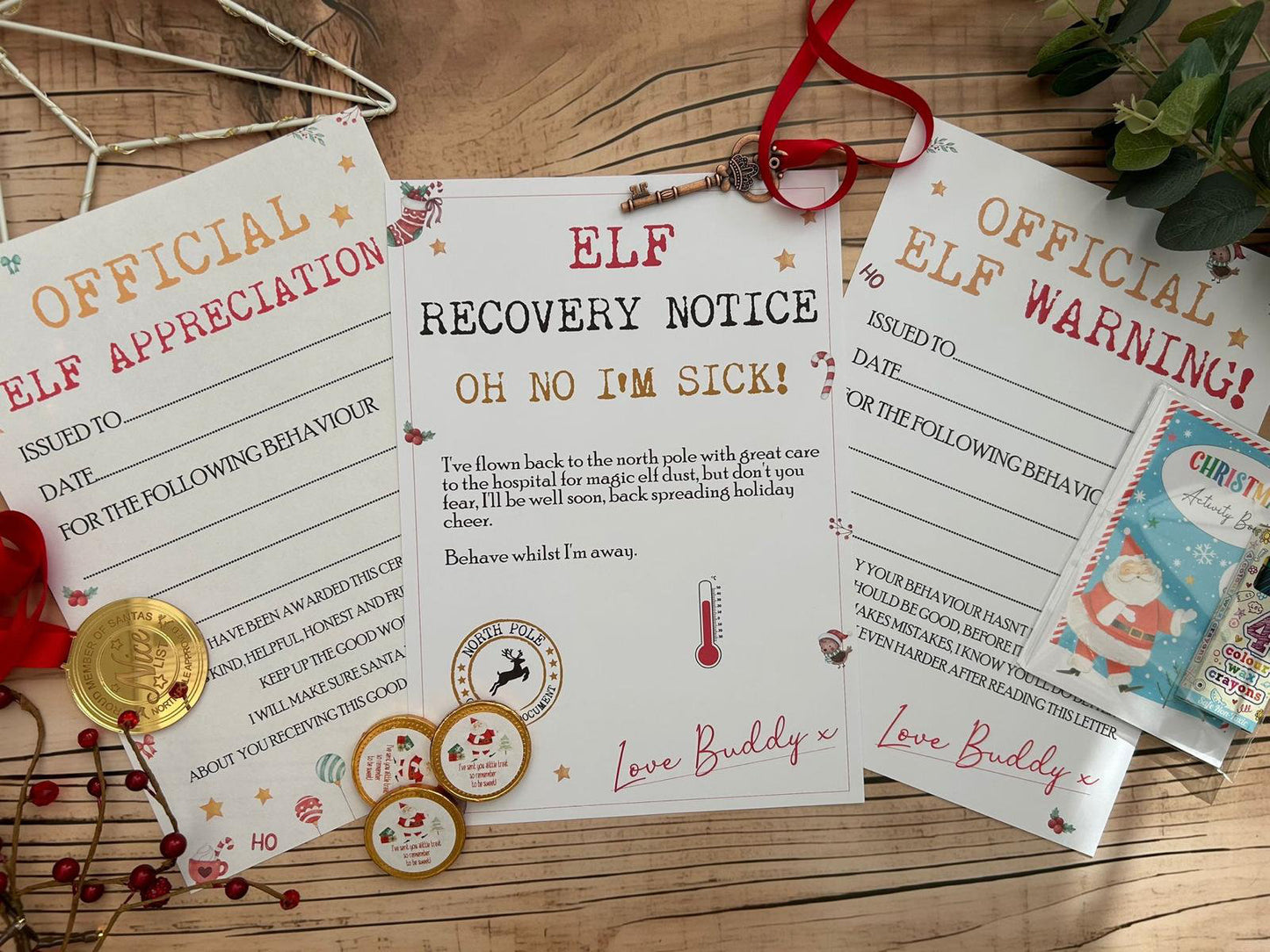 Personalised Elf I'm Back Arrival Pack, Nice List Certificate, Letter to & from Santa – Santa Snowman Reindeer Design