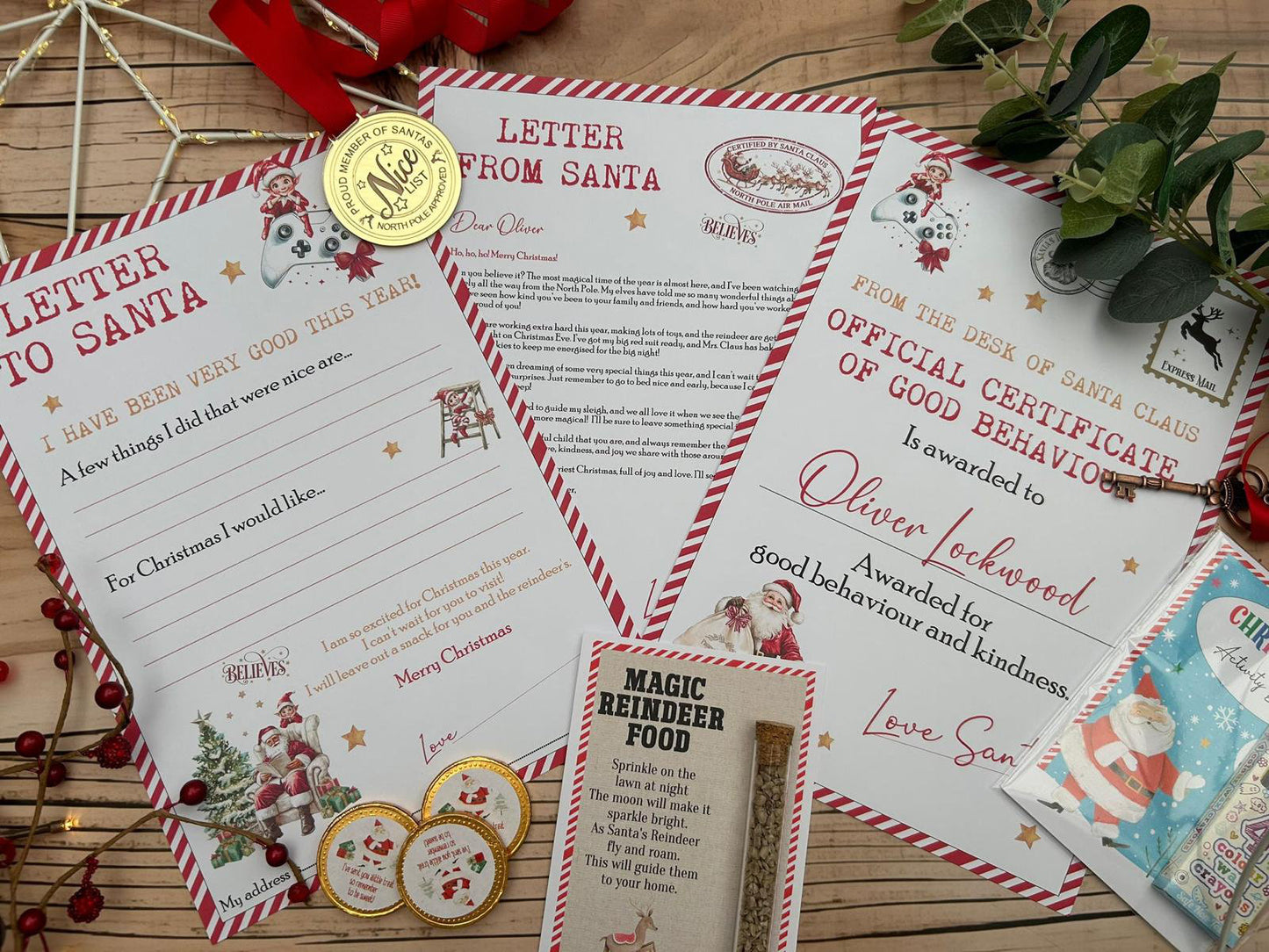 Personalised Elf I'm Back Arrival Pack, Nice List Certificate, Letter to & from Santa - Elf Gamer Design