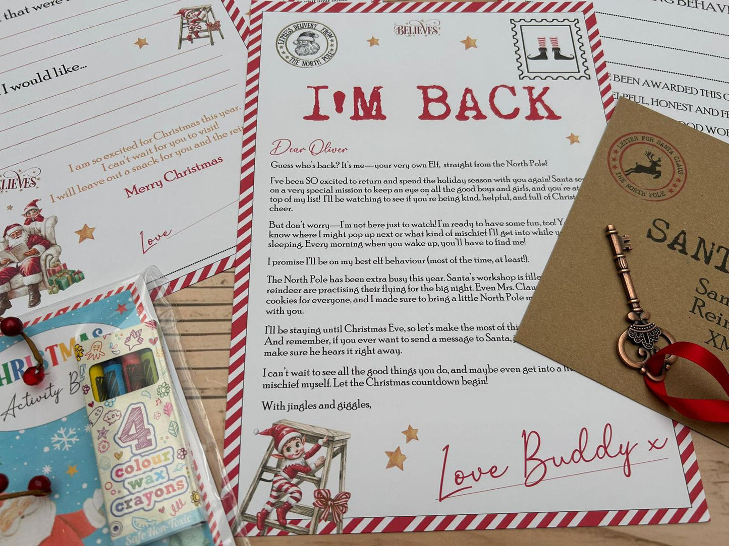Personalised Elf I'm Back Arrival Pack, Nice List Certificate, Letter to & from Santa - Elf Gamer Design