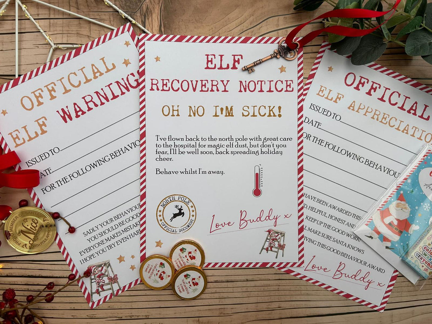 Personalised Elf I'm Back Arrival Pack, Nice List Certificate, Letter to & from Santa - Elf Gamer Design