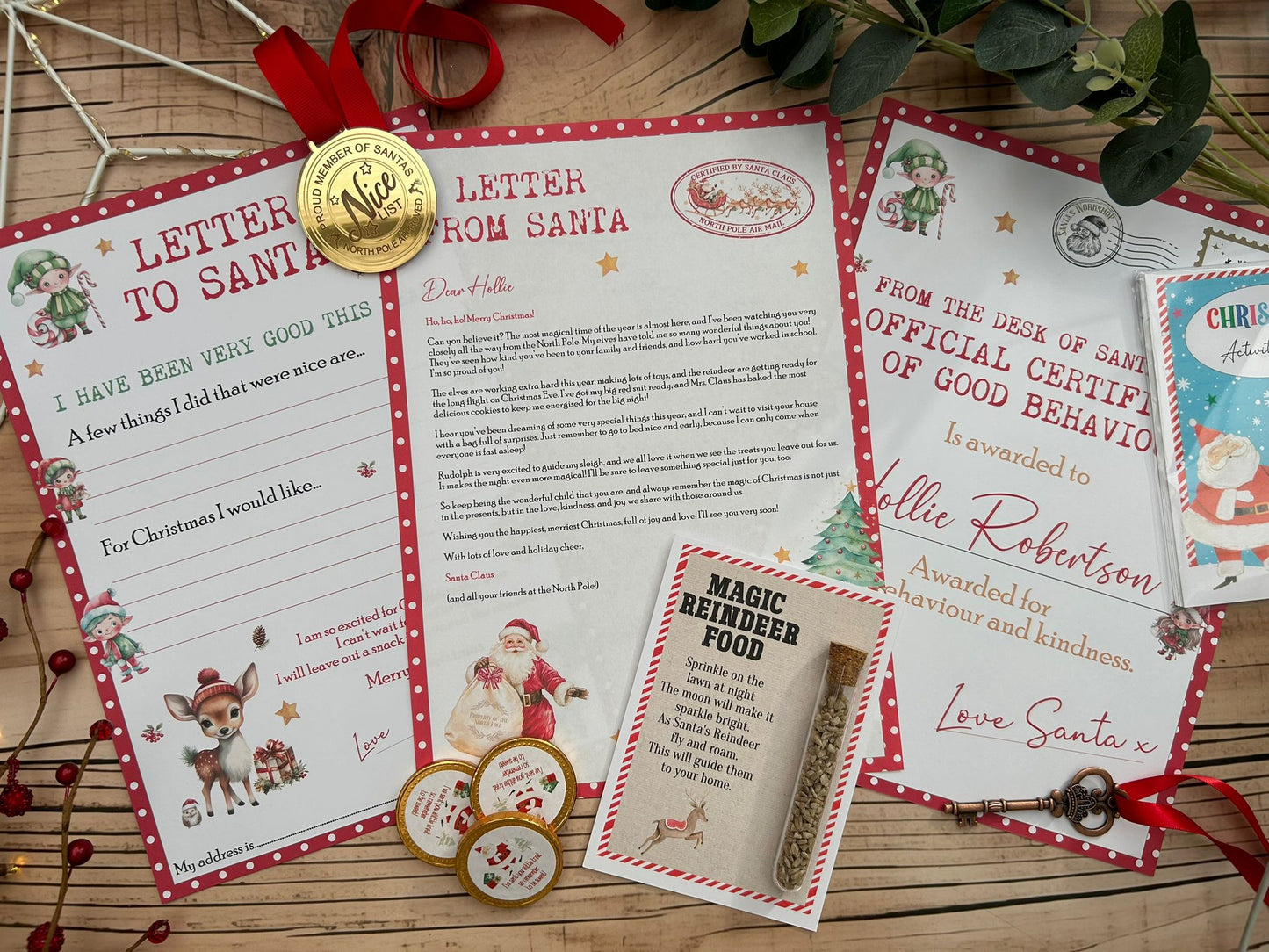 Personalised Elf I'm Back Arrival Pack, Nice List Certificate, Letter to & from Santa - Santa & Elves
