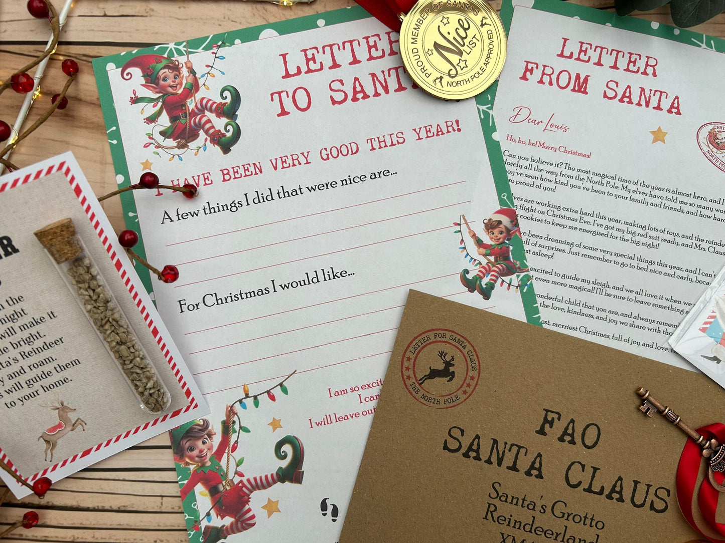 Personalised Elf I'm Back Arrival Pack, Nice List Certificate, Letter to & from Santa - Swinging Elves