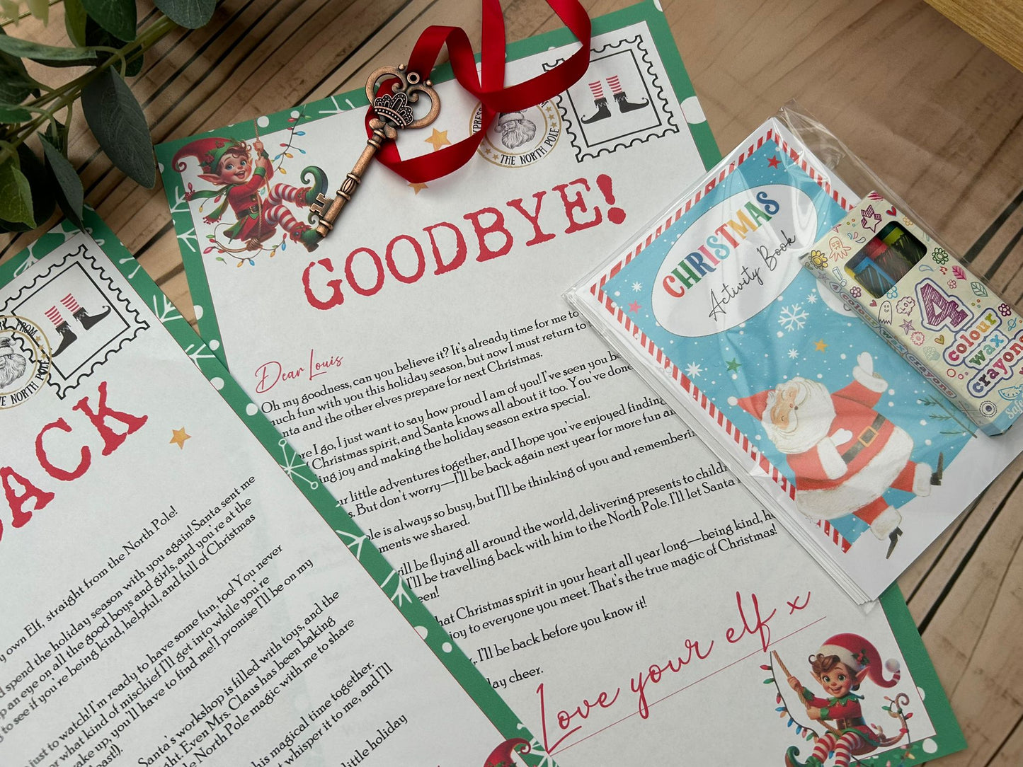 Personalised Elf I'm Back Arrival Pack, Nice List Certificate, Letter to & from Santa - Swinging Elves
