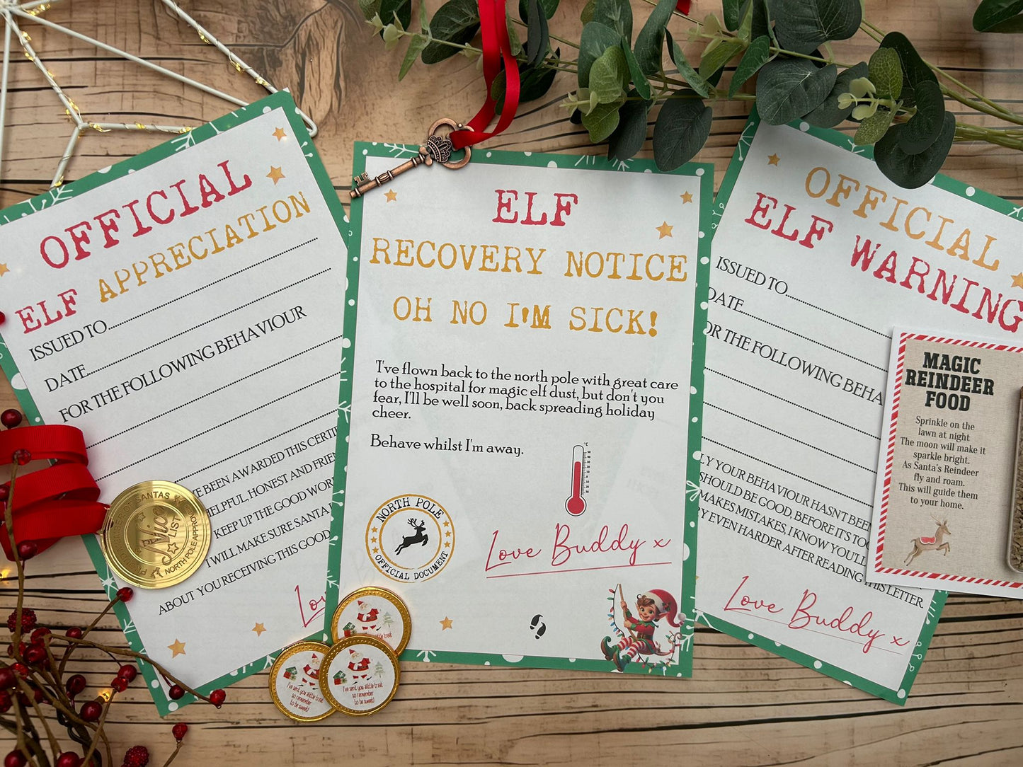 Personalised Elf I'm Back Arrival Pack, Nice List Certificate, Letter to & from Santa - Swinging Elves