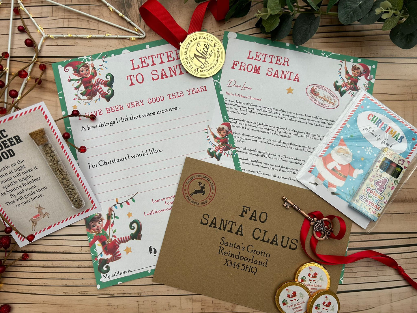 Personalised Elf I'm Back Arrival Pack, Nice List Certificate, Letter to & from Santa - Swinging Elves