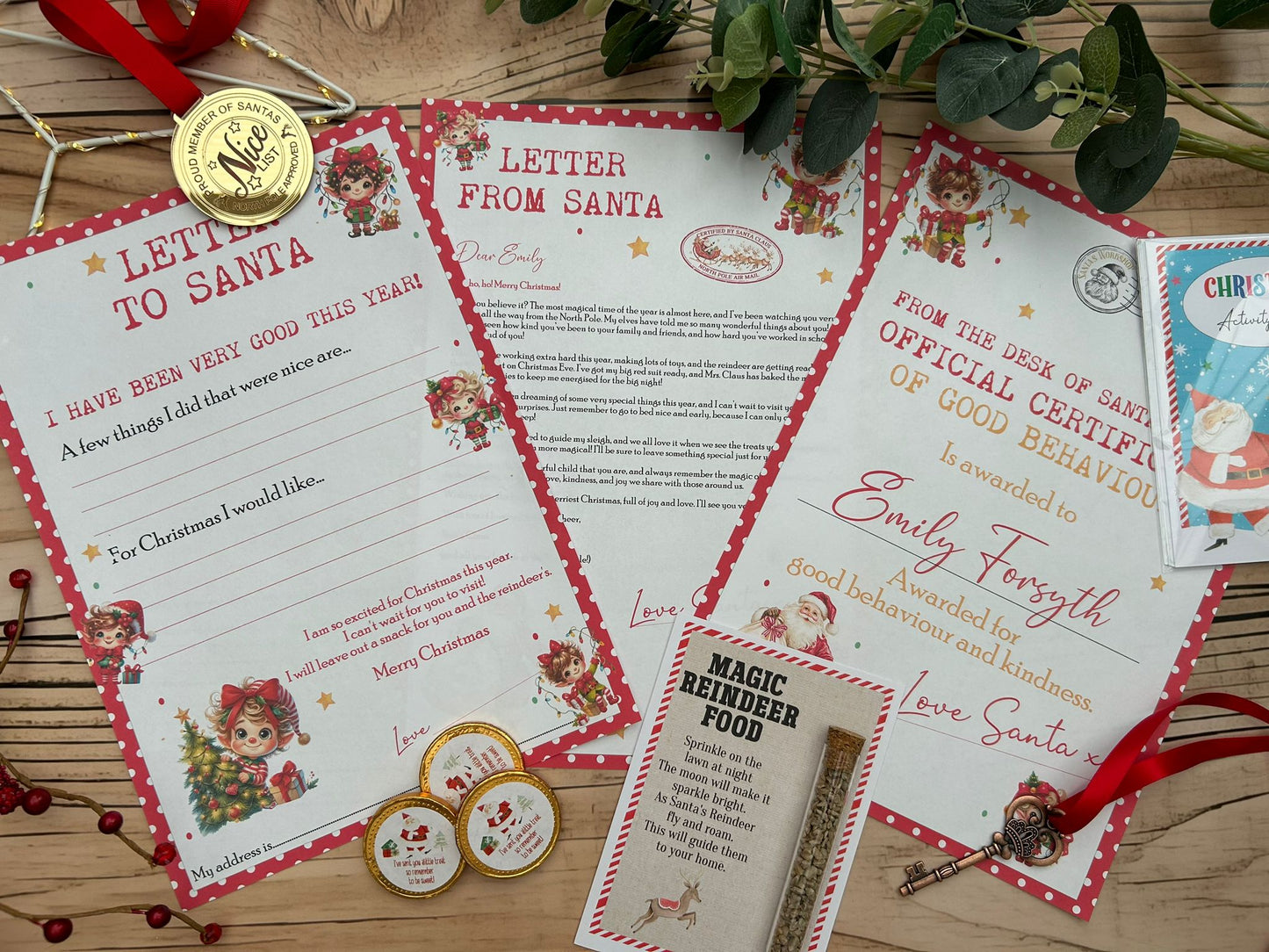 Personalised Elf I'm Back Arrival Pack, Nice List Certificate, Letter to & from Santa - Red Elves