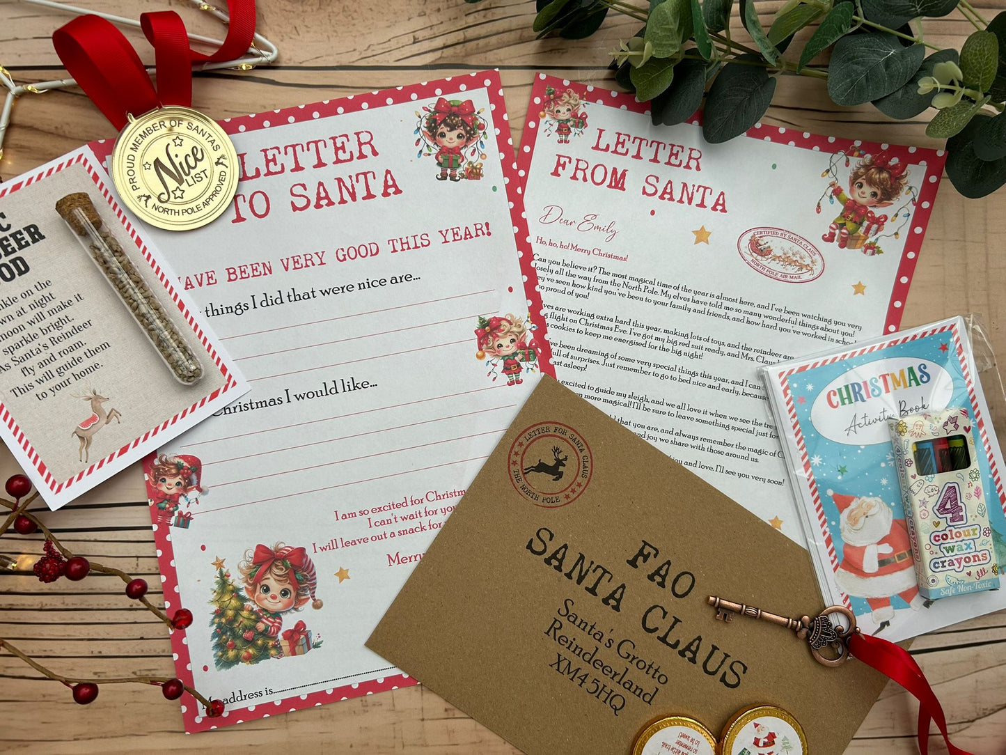 Personalised Elf I'm Back Arrival Pack, Nice List Certificate, Letter to & from Santa - Red Elves