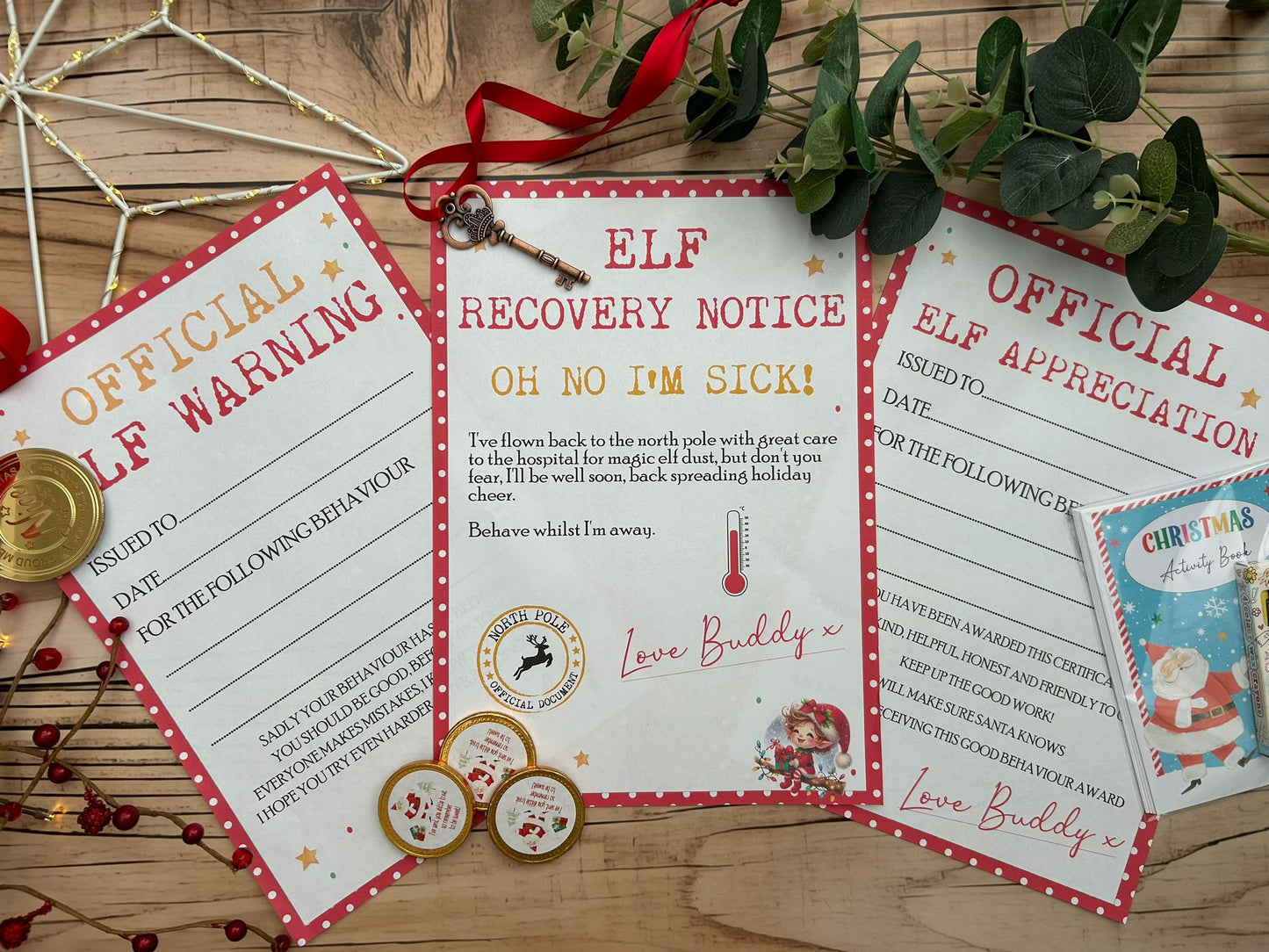 Personalised Elf I'm Back Arrival Pack, Nice List Certificate, Letter to & from Santa - Red Elves