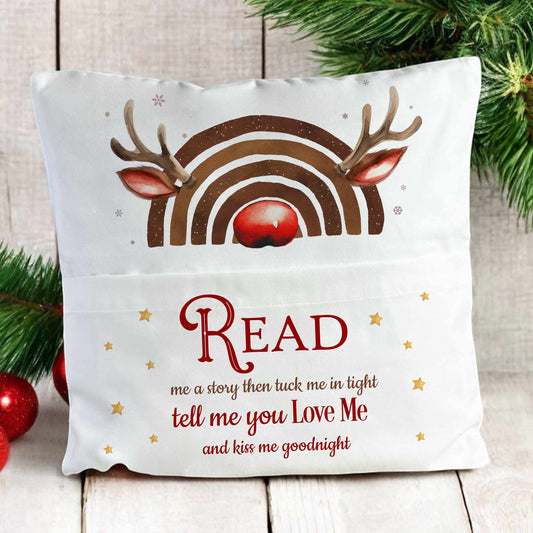 Christmas Book Pocket Cushion, Book Pillow For Children