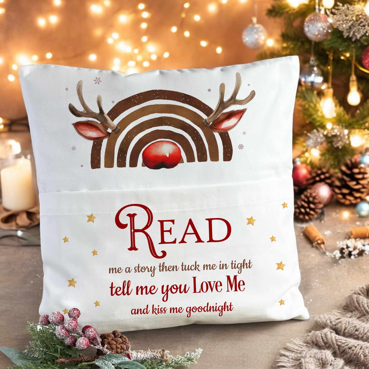 Christmas Book Pocket Cushion, Book Pillow For Children