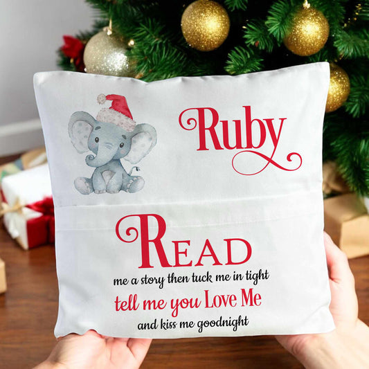 Personalised Christmas Book Pocket Cushion, Book Pillow For Children