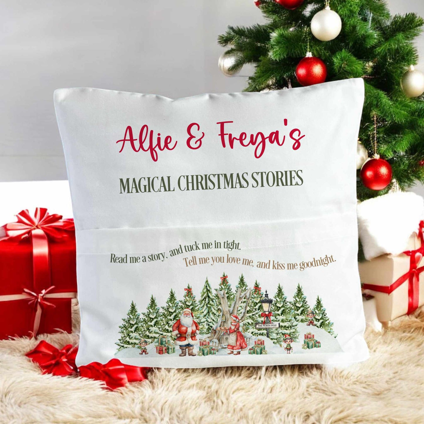 Personalised Christmas Book Pocket Cushion, Book Pillow For Children