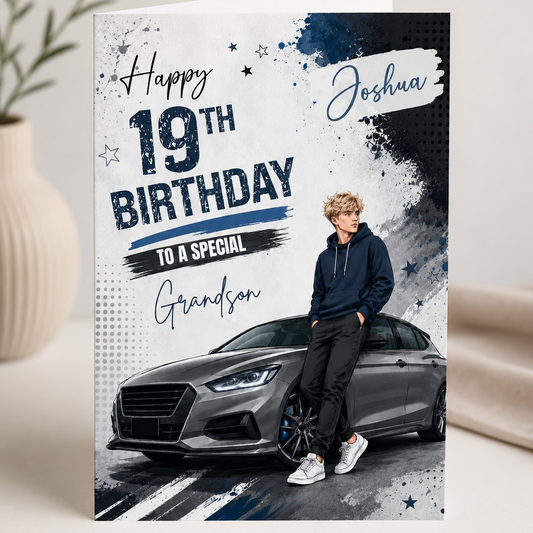 Personalised Birthday Card with Sports Car & Teen Boy