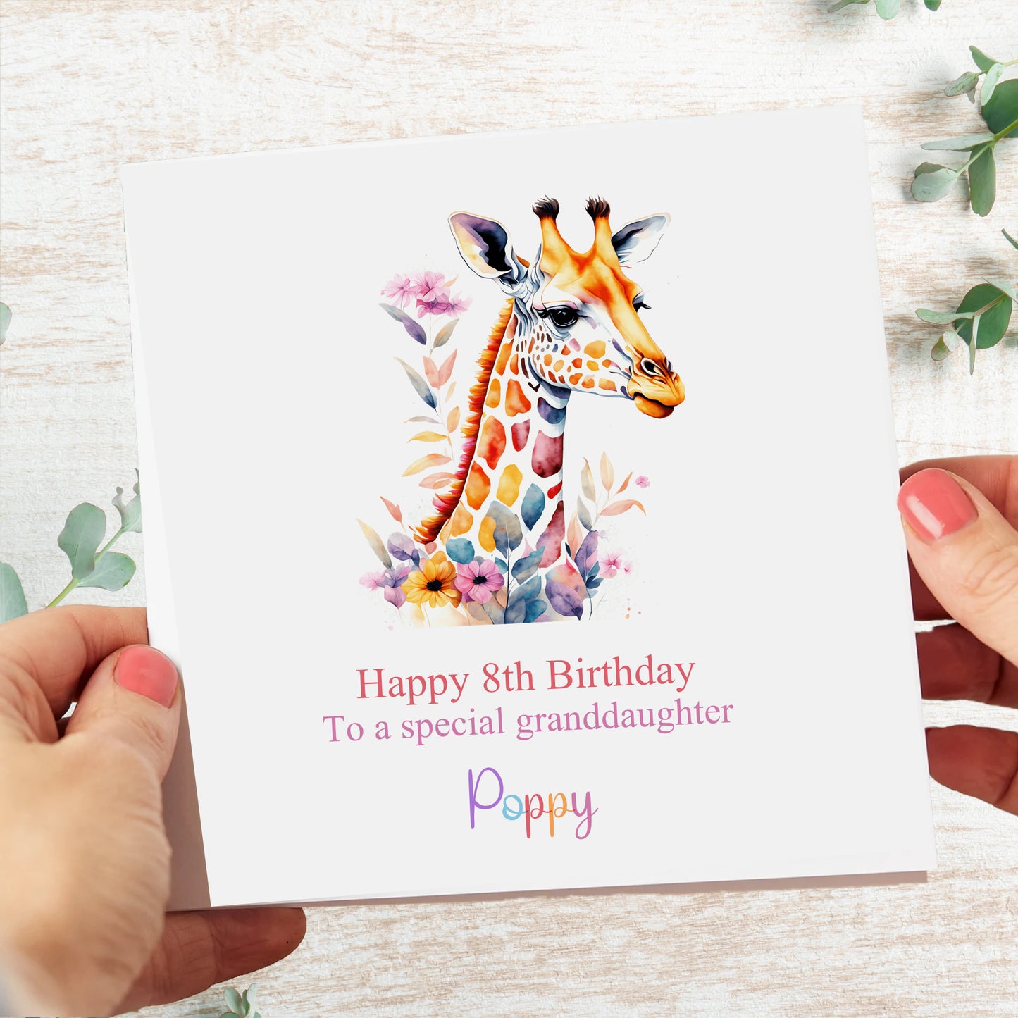 Personalised Birthday Card, Colourful Giraffe