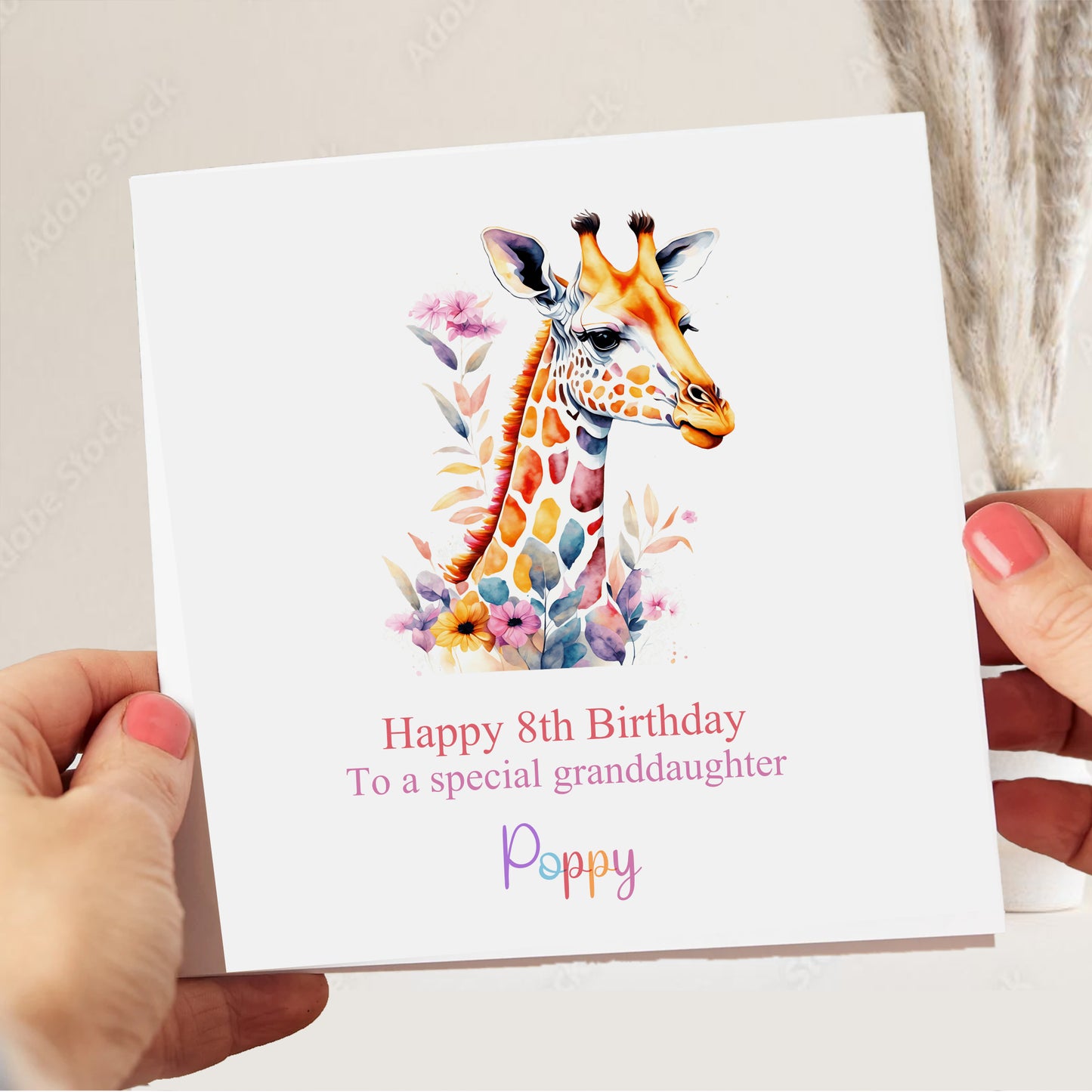 Personalised Birthday Card, Colourful Giraffe