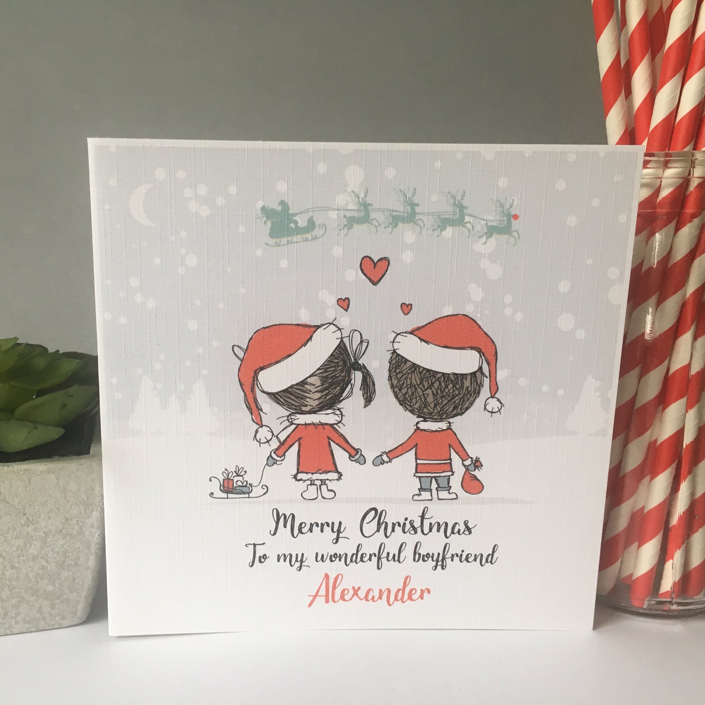 Large A5 Personalised Christmas Card Girl Boy Snow Scene