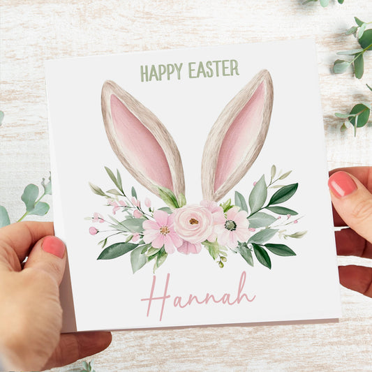 Personalised Easter Bunny Ears Card – Custom Name Card for Children, Grandchildren, Boys & Girls