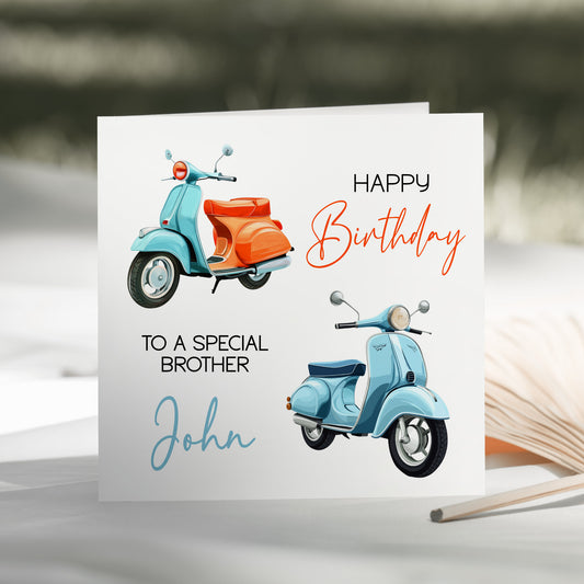 Personalised Men’s Birthday Card – Retro Moped Vespa Design for Dad, Grandad or Son