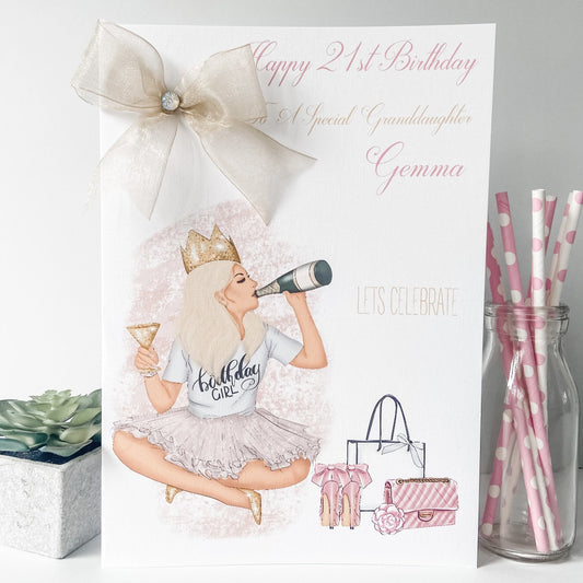 Personalised Handmade Birthday Card Birthday Girl Female Granddaughter Daughter 18th 21st 30th 40th