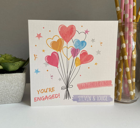 Personalised Congratulations on Your Engagement Card Heart Balloons