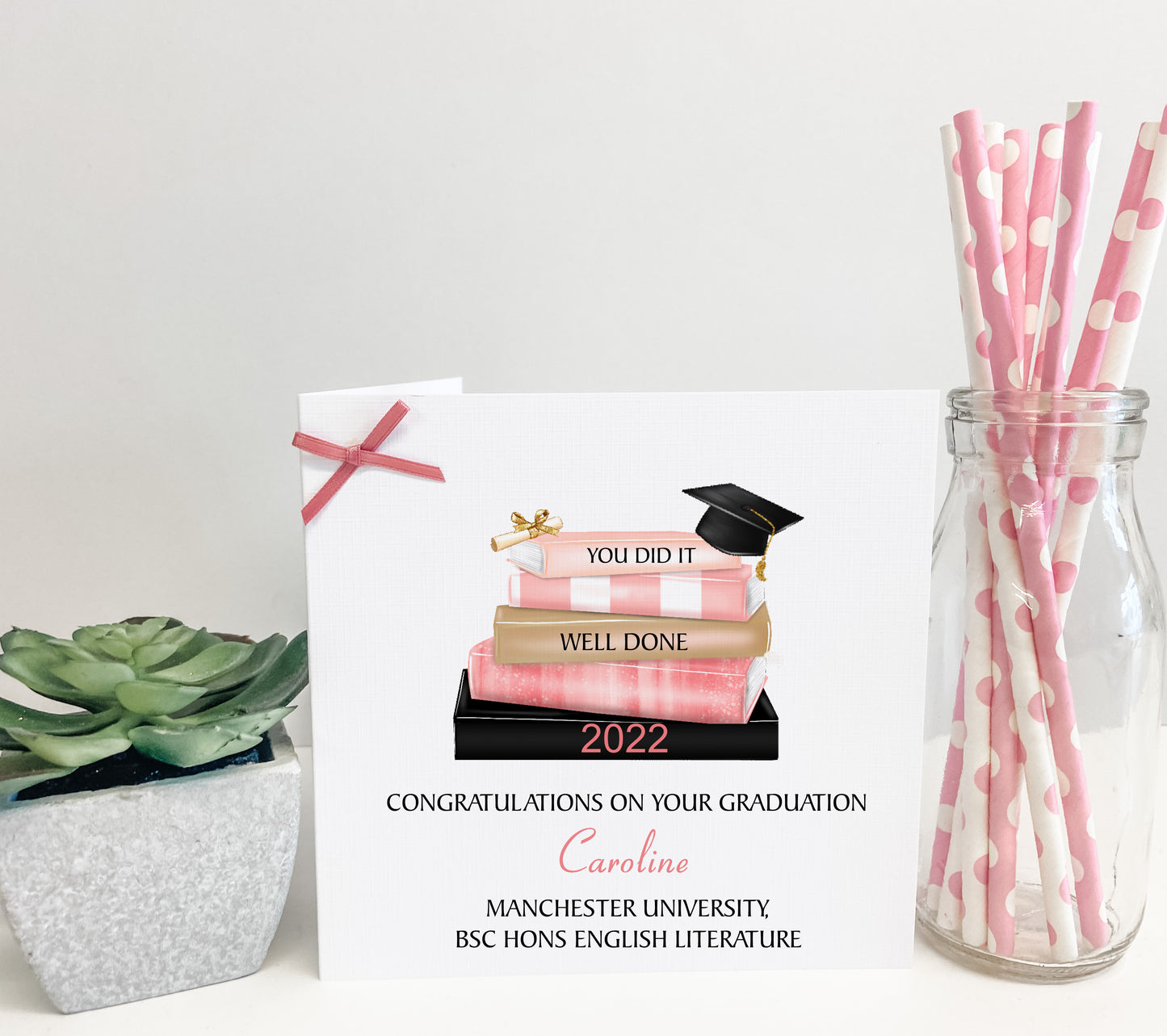 Graduation Gift Wrapping Paper Pink Book Stack