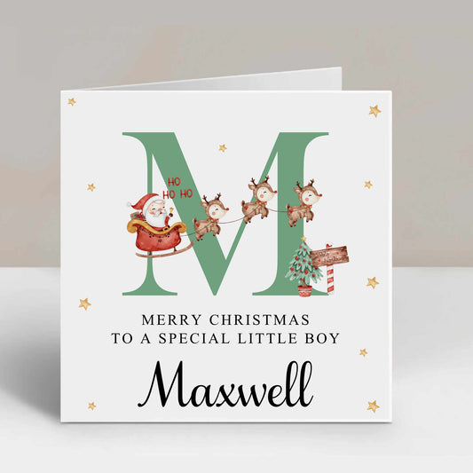 Personalised Christmas Card Santa Reindeer Initial