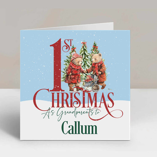 1st Christmas Card as Grandparents Gran, Grandad and Baby Bear