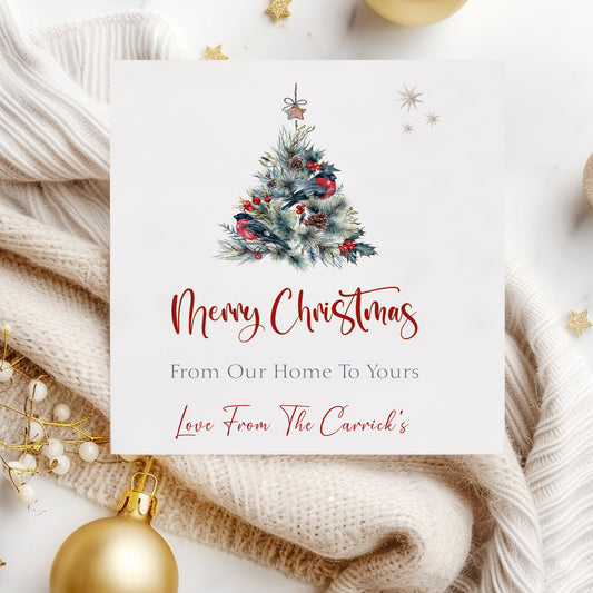 Personalised Christmas Card Pack 10, 20, 30, 40, 50 - Christmas Tree Robin