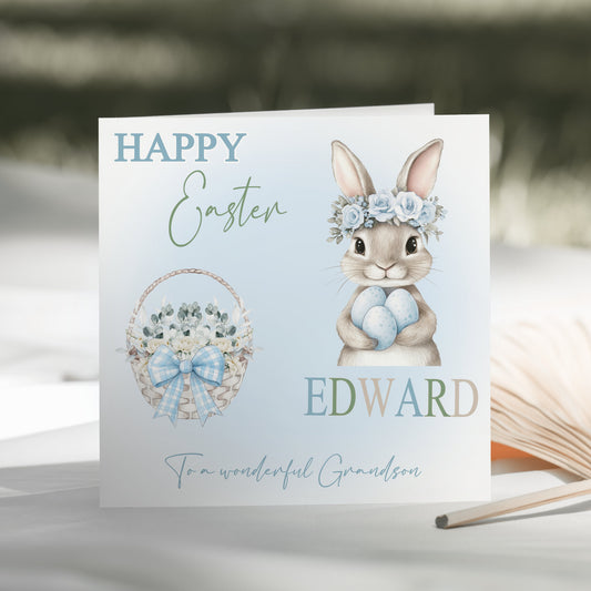 Cute Blue Watercolour Bunny Easter Card