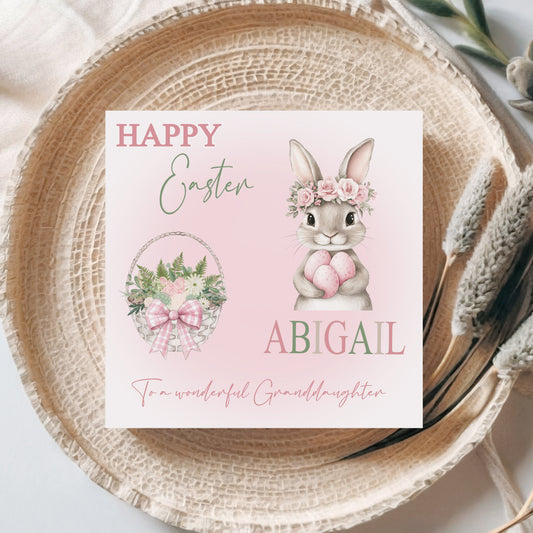 Cute Pink Watercolour Bunny Easter Card