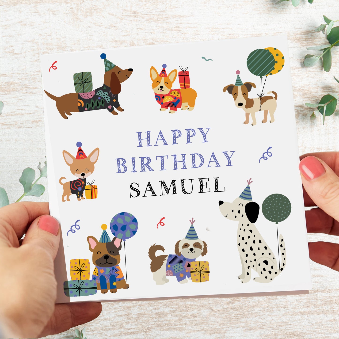 Birthday Card Party Dogs Personalised