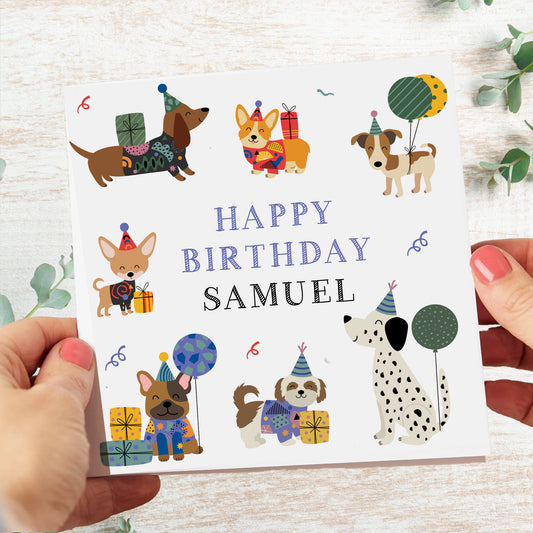 Birthday Card Party Dogs Personalised
