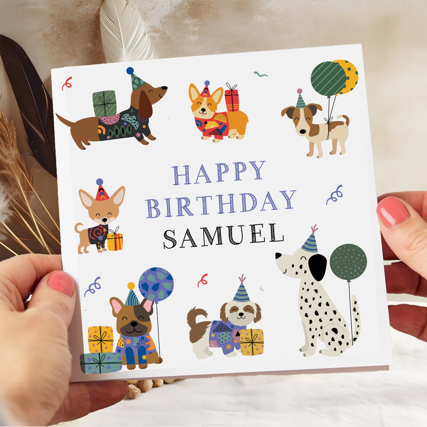Birthday Card Party Dogs Personalised