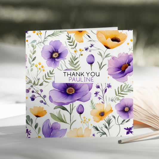 Personalised Thank You Card Purple Floral