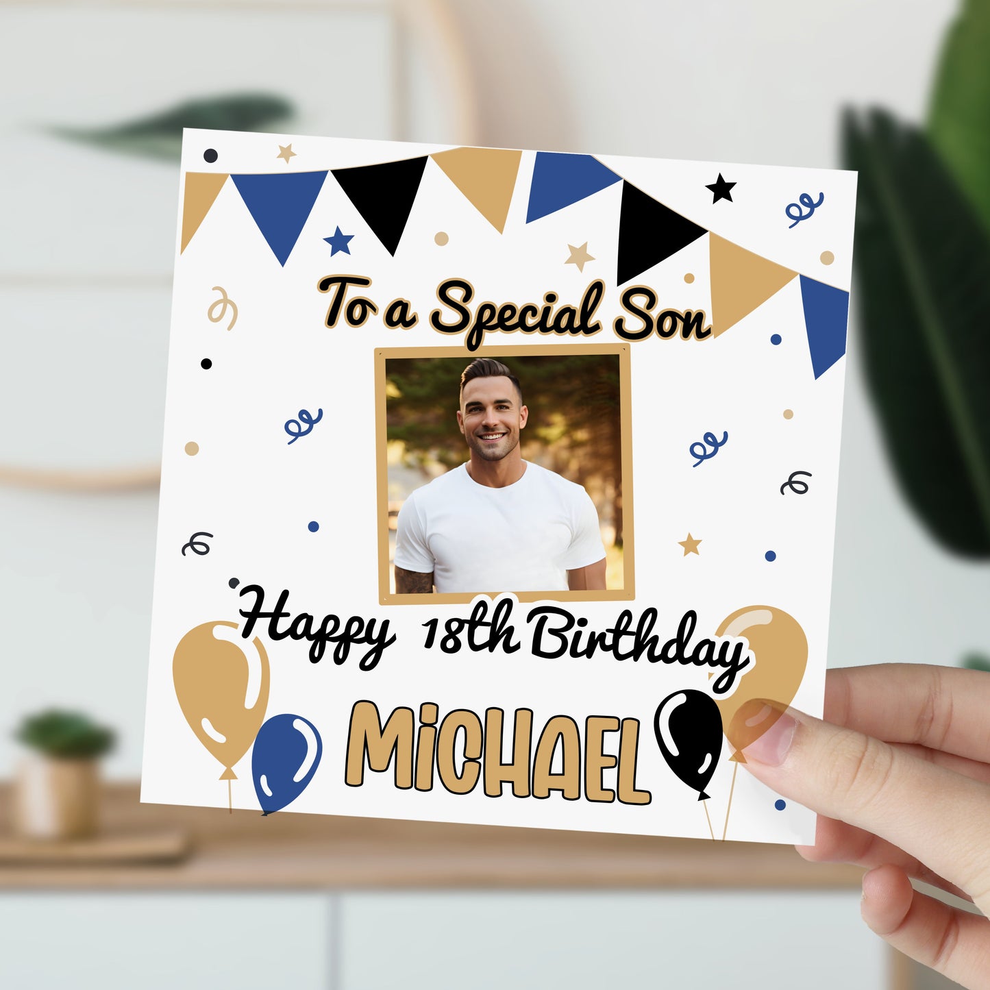 Personalised Photo Birthday Card Bunting Balloons