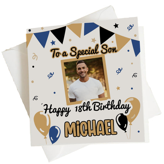 Personalised Photo Birthday Card Bunting Balloons
