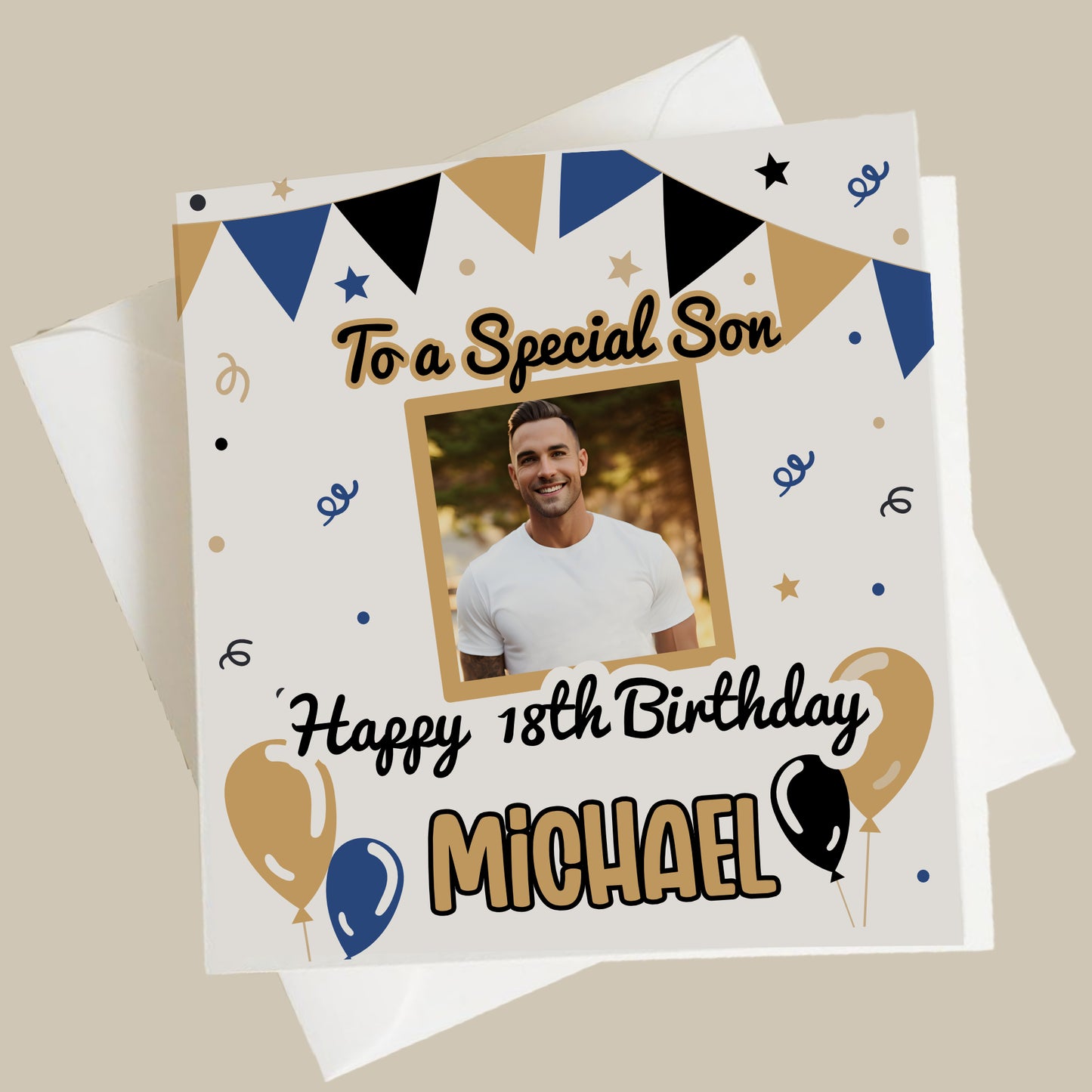 Personalised Photo Birthday Card Bunting Balloons