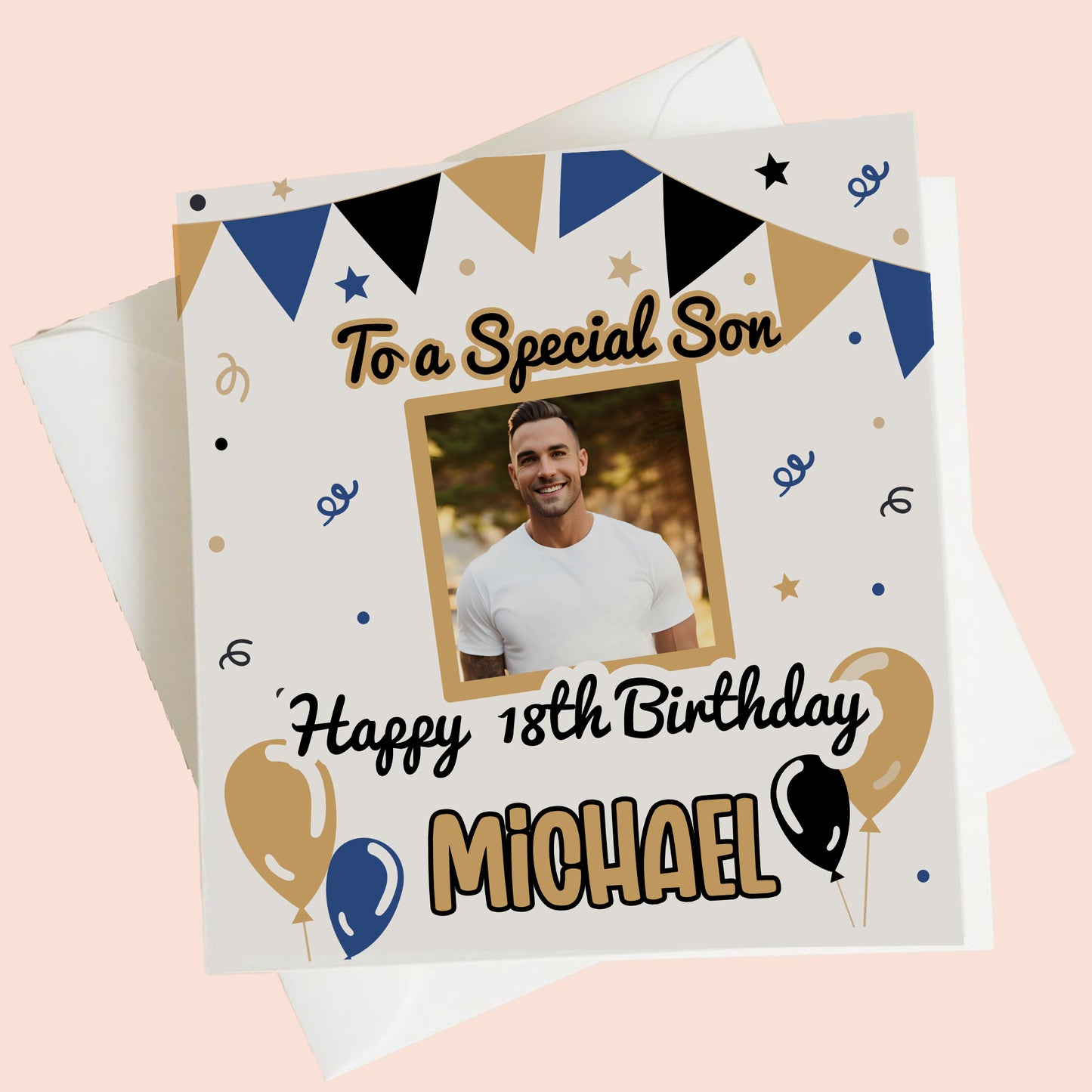 Personalised Photo Birthday Card Bunting Balloons