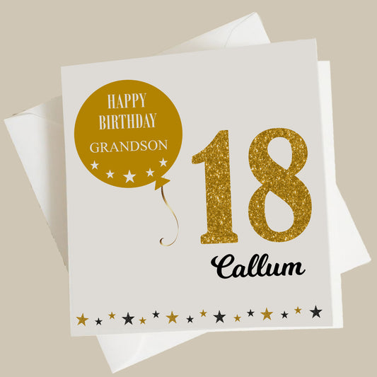 Personalised Birthday Card Gold Balloon Stars