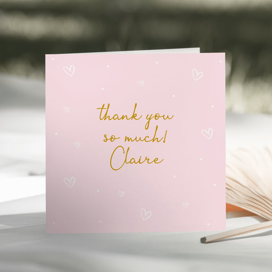 Personalised Thank You Card Pink Hearts