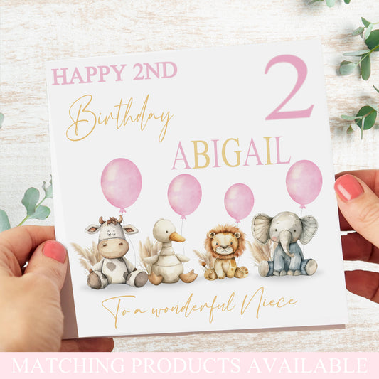 Pink Watercolour Animals Birthday Card