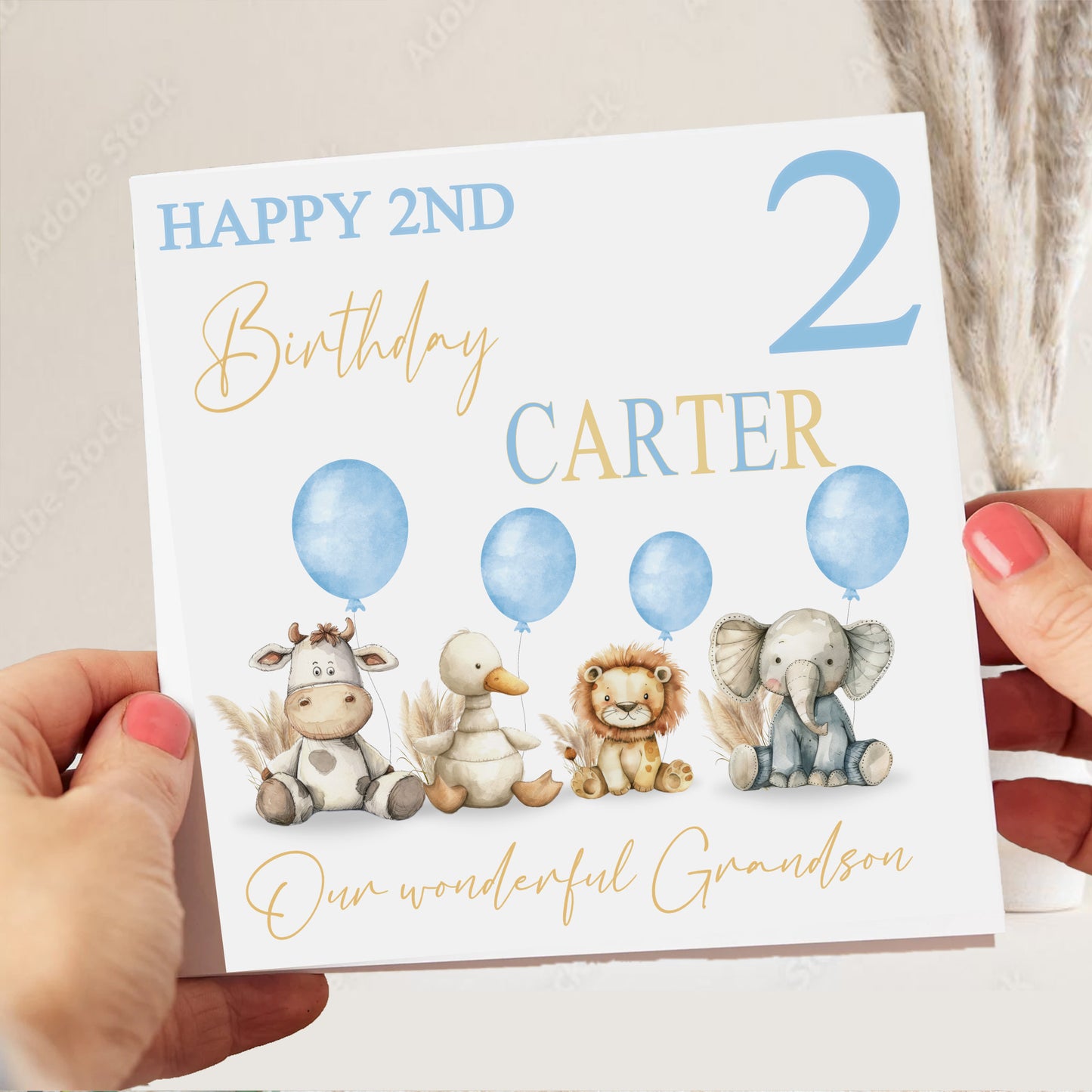 Blue Watercolour Animals Birthday Card