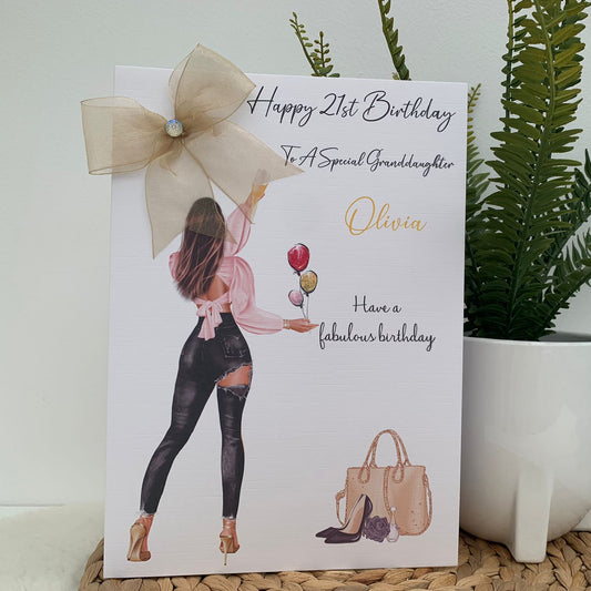Personalised Luxury Large A4 Birthday Card Party Girl Black Jeans