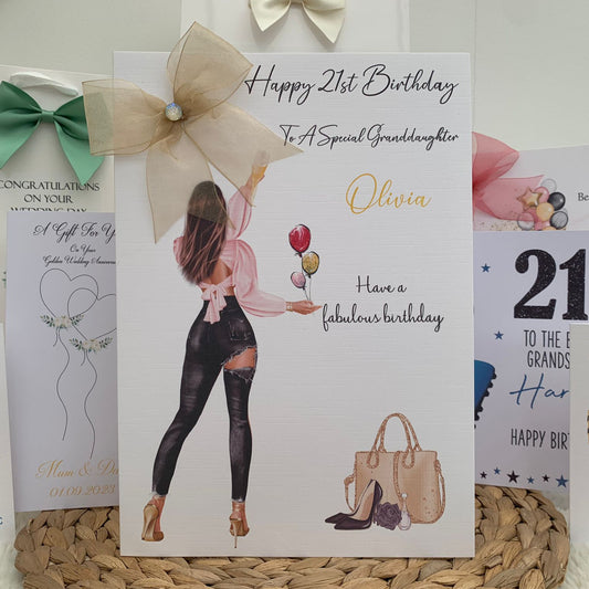 Personalised Luxury Large A4 Birthday Card Party Girl Black Jeans