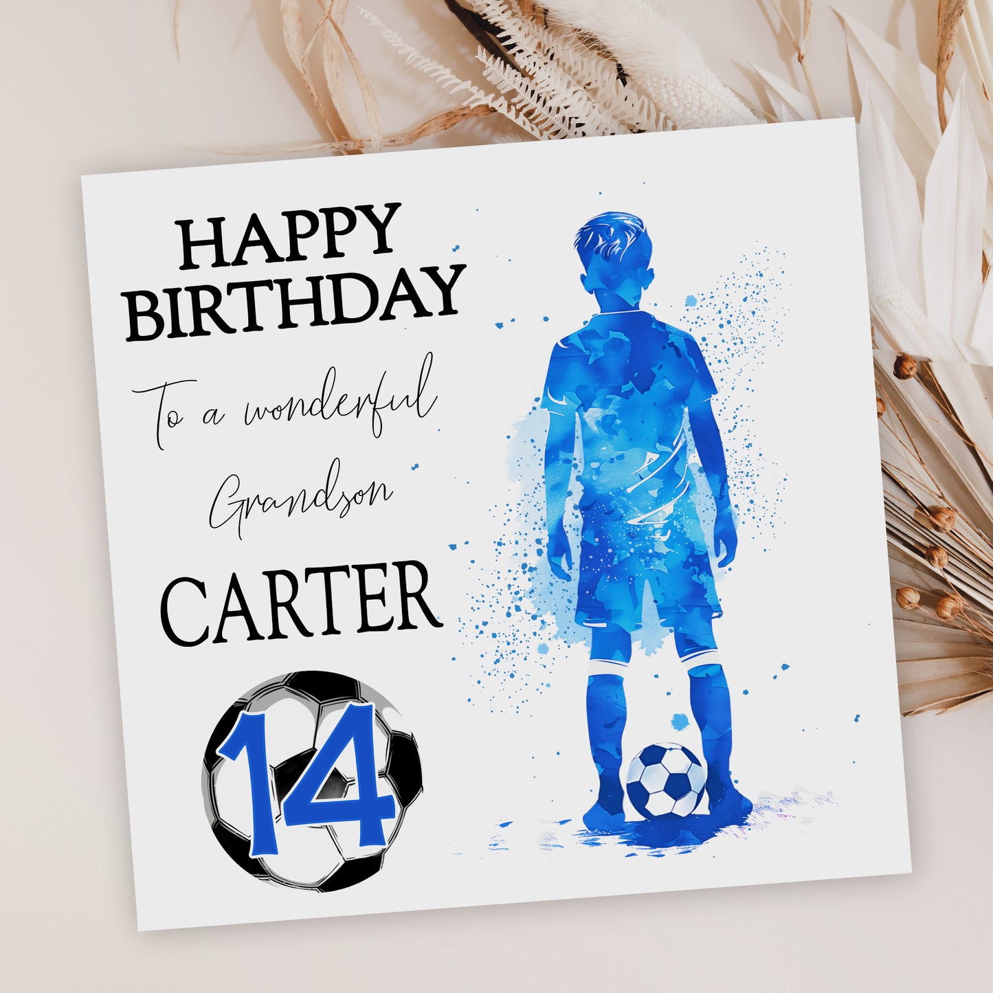 Watercolour Boys Football Birthday Card