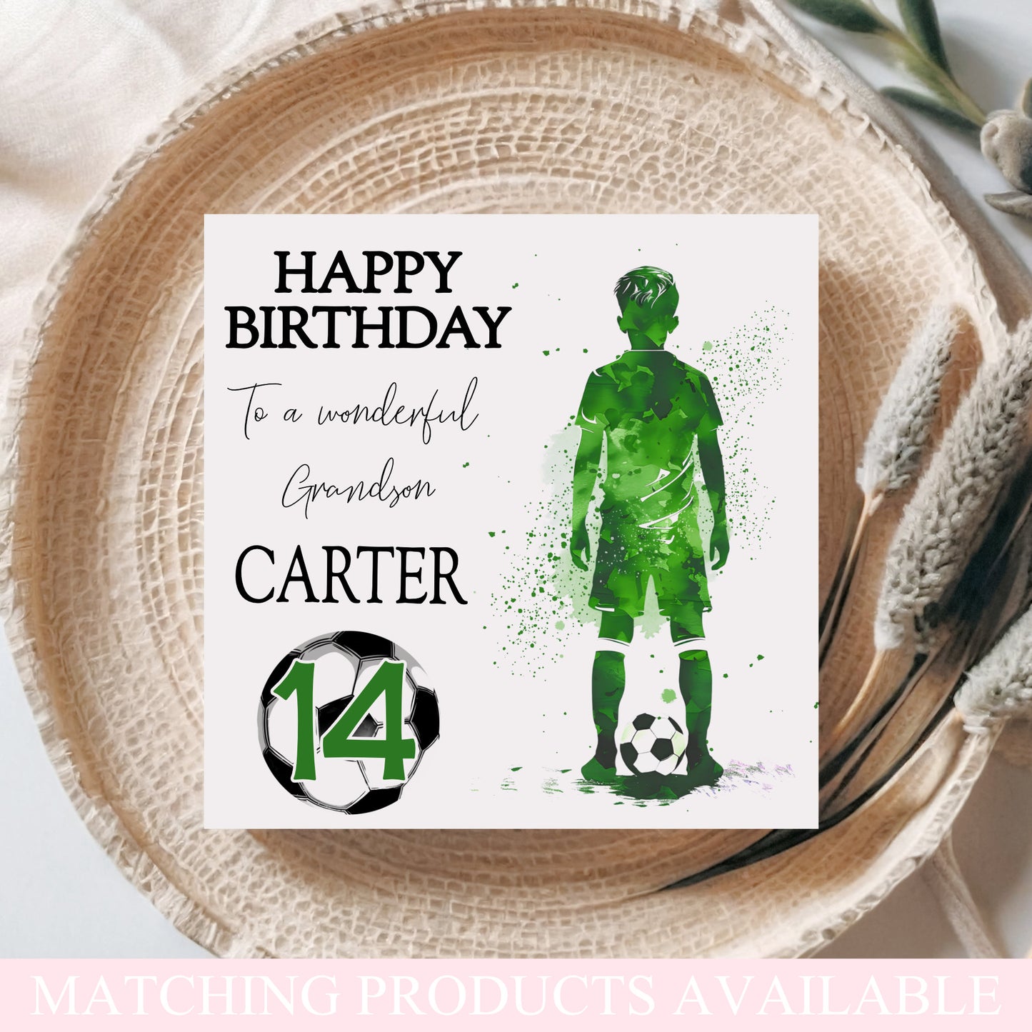 Watercolour Boys Football Birthday Card