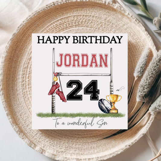 Personalised Men’s Birthday Card – Rugby Design for Sports Lovers, Dad, Son or Grandad