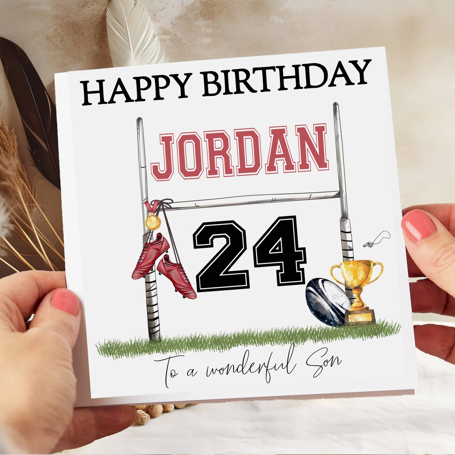 Personalised Men’s Birthday Card – Rugby Design for Sports Lovers, Dad, Son or Grandad