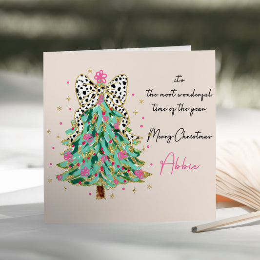 Personalised Christmas Card Tree with Bow Design